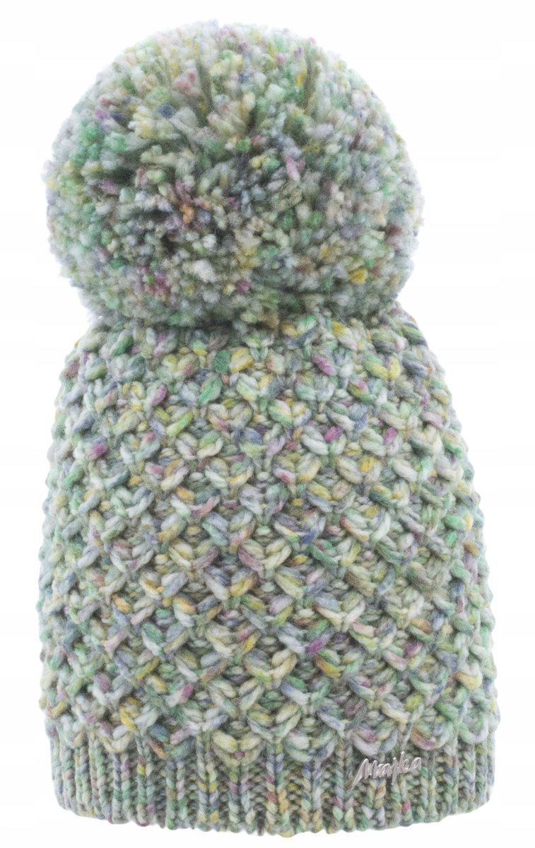 Wełniana Czapka Damska Zimowa Z Pomponem Wełna 30% Pastelowa Zielona