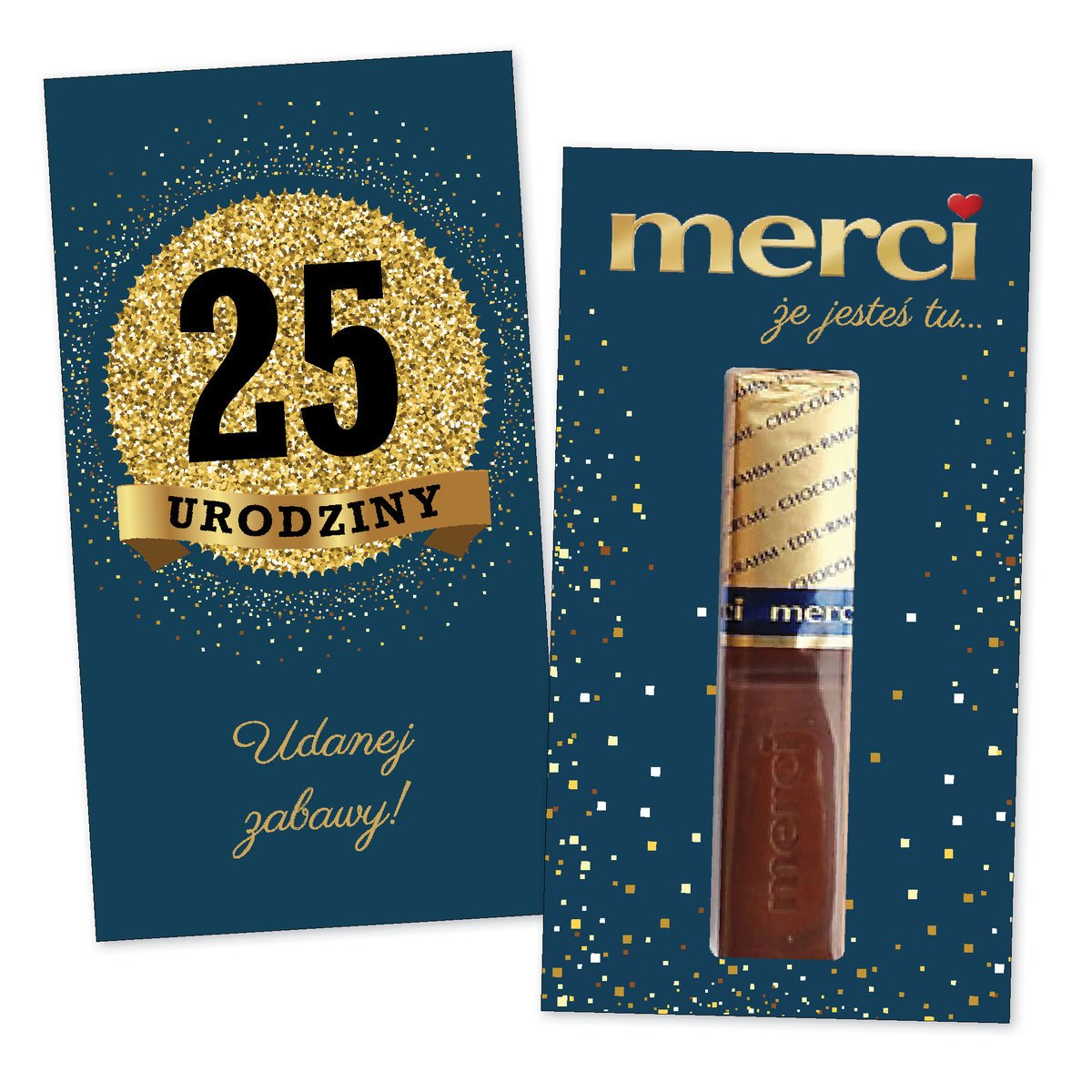 10x PODZIĘKOWANIA NA 25 URODZINY DLA GOŚCI merci lat - premium - GRANATOWY