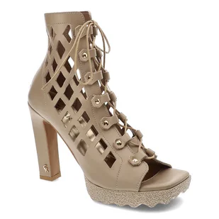 Beżowe Sandały Carinii Wysokie Skórzane Buty - Botki damskie - miniaturka - grafika 1