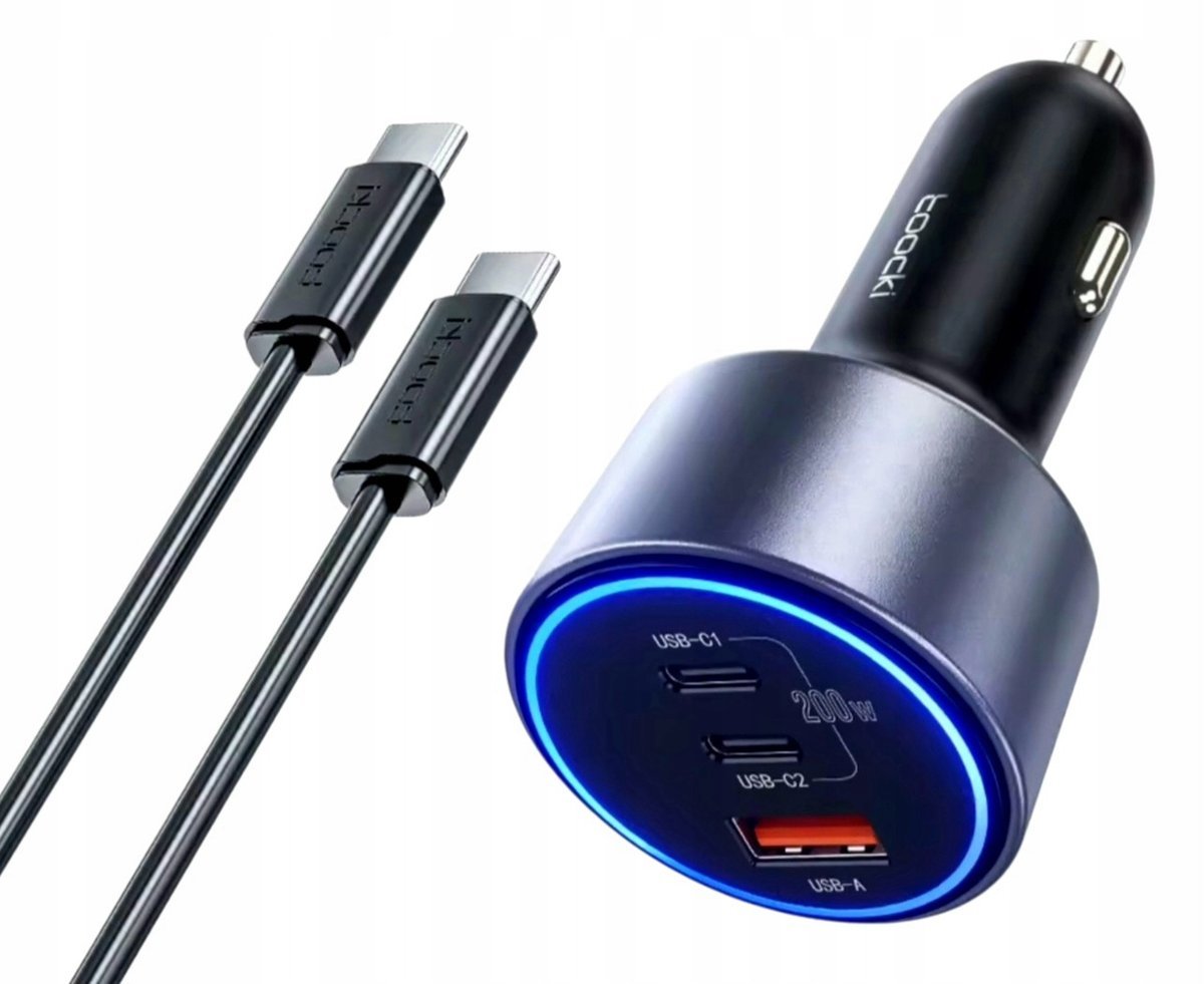 Toocki Ładowarka Samochodowa 200w Pd Usb-A (max 60w)+ 2x Usb-C po Max 100w