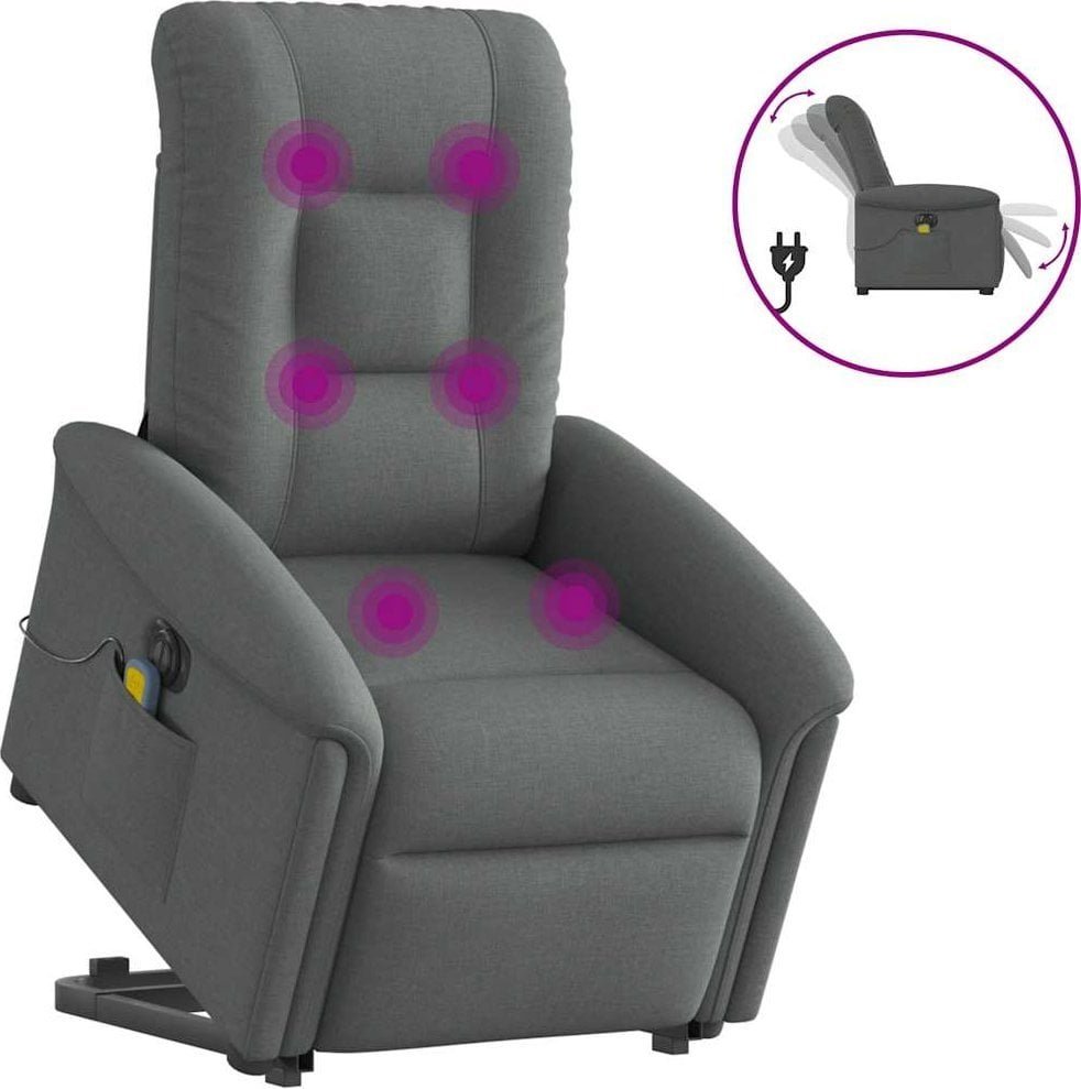 vidaXL Podnoszony fotel masujący, elektryczny, rozkładany, ciemnoszary