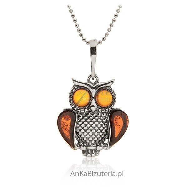 ankabizuteria.pl Zawieszka sowa z bursztynem Biżuteria srebrna