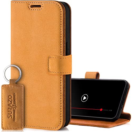 SURAZO Etui na telefon komórkowy Samsung Galaxy M54, skórzane etui ochronne z klapką z prawdziwej skóry (magnes, przegródka na karty, ochrona RFID, funkcja stojaka), etui z klapką, skórzane etui