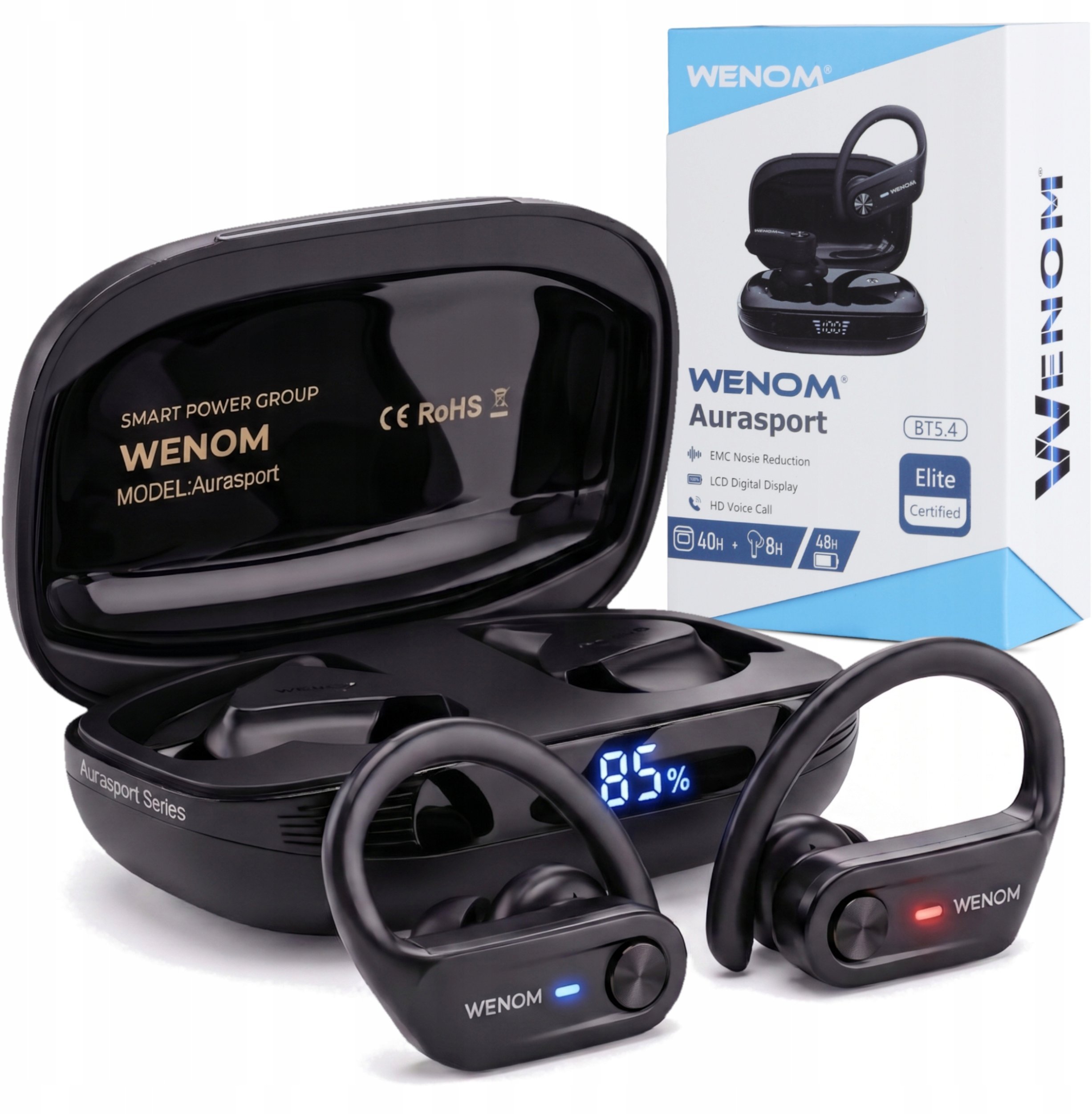 Wenom BEZPRZEWODOWE BLUETOOTH 5.4 PRO SPORTOWE DNR AURASPORT ANC