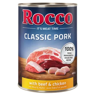 5 + 1 gratis! Rocco Classic Pork/Sensitive, 6 x 400 g - Classic Pork, wołowina i kurczak - Mokra karma dla psów - miniaturka - grafika 1