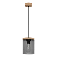 Lampy sufitowe - Britop Loftowa LAMPA wisząca MONSUN 161859151 skandynawska OPRAWA szklany ZWIS tuba przydymiony drewno - miniaturka - grafika 1