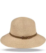 Czapki damskie - Stylowy damski kapelusz słomkowy z paskiem - miniaturka - grafika 1