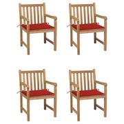 Fotele i krzesła ogrodowe - vidaXL Lumarko Krzesła ogrodowe, 4 szt., czerwone poduszki, drewno tekowe! 3073010 - miniaturka - grafika 1