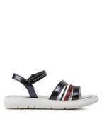 Buty dla dziewczynek - Tommy Hilfiger Sandały Stripes Velcro T4A2-32771-1372 M Granatowy - miniaturka - grafika 1