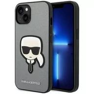 Etui i futerały do telefonów - Etui KARL LAGERFELD Saffiano Karl's Head Patch do Apple iPhone 14 Plus Srebrny - miniaturka - grafika 1