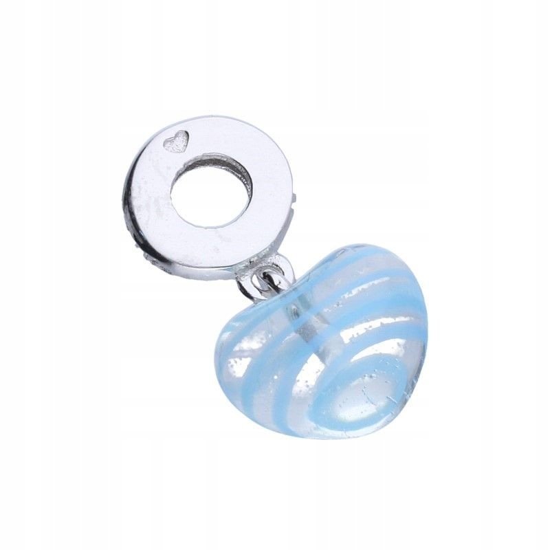 Srebrna zawieszka bead 925 serduszko z niebieskim wzorem do bransolet 3 mm