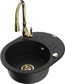 Zlewozmywaki z baterią - Mexen Kevin zlewozmywak granitowy 1-komorowy z ociekaczem i baterią kuchenną Savita, czarny - 6517-77-672601-50 - miniaturka - grafika 1