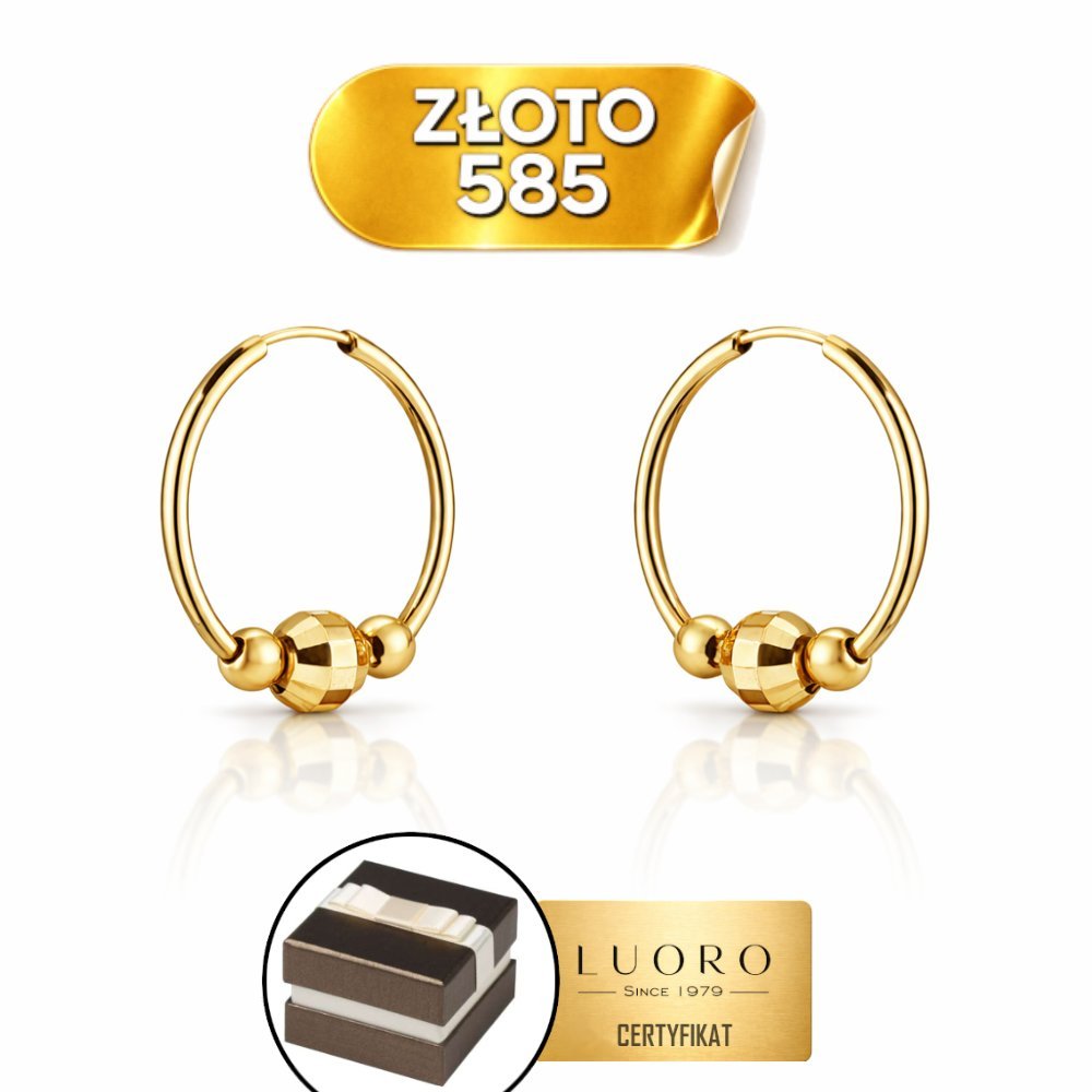 KOLCZYKI ZŁOTE 585 14K KÓŁKA Z TRZEMA KULKAMI 16 MM SYSTEM FLEX