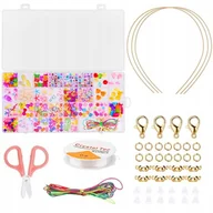 Prace ręczne dla dzieci - ZESTAW KORALIKI DO ROBIENIA BRANSOLETEK BIŻUTERII NASZYJNIKÓW PREZENT XXL - miniaturka - grafika 1