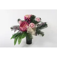 Sztuczne kwiaty - GOLIAT Stroik dekorowany w wazonie KWB-40 różowy - miniaturka - grafika 1