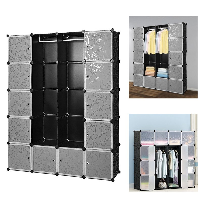 Fiqops Szafa Garderoby Półka Plastikowa Półka na akta DIY Półka dziecięca Półka łazienkowa Półka na książki 20 kostek Czarna