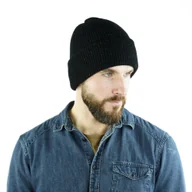 Czapki męskie - Wełniana czapka męska damska zimowa 100% wełna czarna - miniaturka - grafika 1