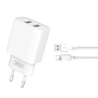 Ładowarki do telefonów - XO Ładowarka sieciowa CE02C 2x USB 2,1A biaa + kabel Lightning - miniaturka - grafika 1