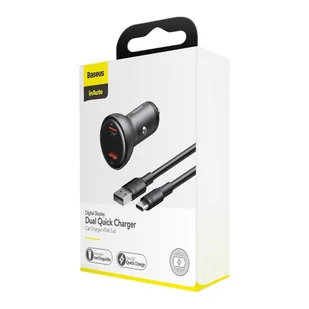 Baseus ładowarka samochodowa 2x USB 45 W 5 A Quick Charge 3.0 Huawei SCP z ekranem LCD + kabel USB Typ C szary (TZCCBX-B0G) - Ładowarki samochodowe - miniaturka - grafika 17