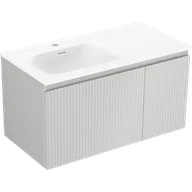 Szafki łazienkowe - Mexen Rivel szafka łazienkowa 90 cm z umywalką Vela lewą, 1S, 1D, ryflowana, szara mat/biała mat - 91A23-09047-3-BBFF62-W23L01 - miniaturka - grafika 1
