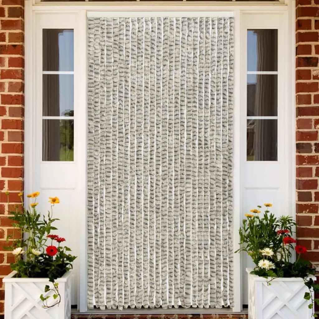 Zasłona przeciw owadom jasnoszara i ciemnoszara 100x220 cm szenilowa