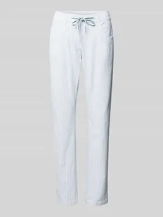 Spodnie o kroju slim fit ze wzorem w paski - Spodnie damskie - miniaturka - grafika 1