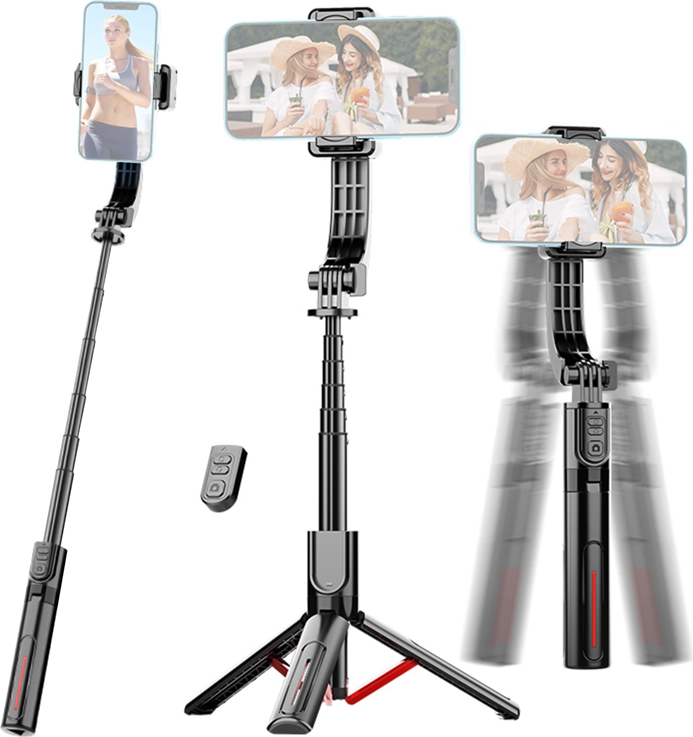 Wysuwany stabilizator gimbal do telefonu selfie stick statyw z odłączanym zdalnym wyzwalaczem, składany statyw do telefonu do vlogowania na żywo selfie wideo online