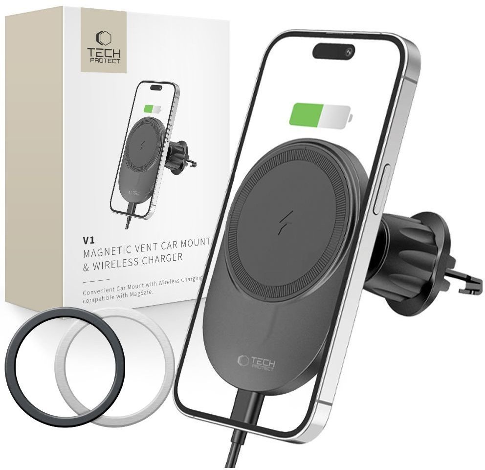 Uchwyt samochodowy z ładowarką do smartfona na kratkę nawiewu MagSafe 15W - czarny Uchwyt samochodowy z ładowarką do smartfona na kratkę nawiewu MagSafe 15W - czarny