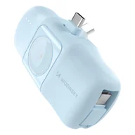 Powerbanki - Mini powerbank Wozinsky WF16-YCS 5000mAh 15W USB-C z wbudowanym kablem USB-C i ładowarką do Apple Watch - niebieski - miniaturka - grafika 1
