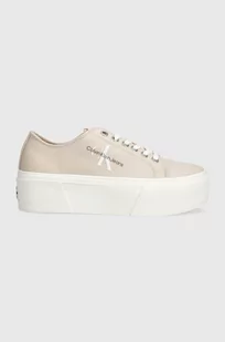 Calvin Klein Jeans tenisówki FLATFORM+ CUPSOLE LOW TXT damskie kolor beżowy YW0YW01033 - Trampki damskie - miniaturka - grafika 1