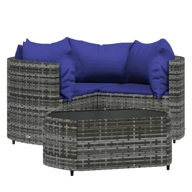 Zestaw wypoczynkowy do ogrodu szary z ciemnoniebieskimi poduszkami 78x53 cm