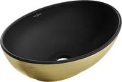Umywalki - Mexen Elza umywalka nablatowa 40 x 33 cm, czarna mat/złota wzór linie - 21014027 - miniaturka - grafika 1