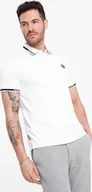 Koszulki męskie - Ombre Męska koszulka polo z elastanem z kontrastowymi elementami - biała V1 OM-POSS-0123 XL - miniaturka - grafika 1