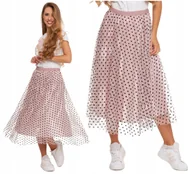 Spódnice - Spódnica Damska Tiulowa Elegancka Modna Zwiewna Różowa w Groszki MORAJ L/XL - miniaturka - grafika 1