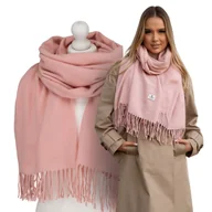 Apaszki i szaliki damskie - Szalik damski gładki elegancki miękki szal z frędzlami zima jesień PETERSON różowy - miniaturka - grafika 1