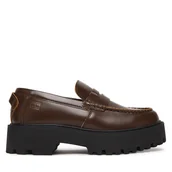 Półbuty damskie - Loafersy Tommy Hilfiger Archive '01 Leather Loafer EN0EN03022 Brązowy - miniaturka - grafika 1