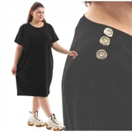 Bluzki damskie - GŁADKA SUKIENKA DIAMENT GUZIKI luźna elegancka tunika czarna 58 60 9XL 2881 - miniaturka - grafika 1