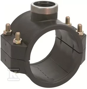 Gebo Siodło Gebo Plast 110x5/4" z czterema śrubami do PE - Łączniki, trójniki, kształtki - miniaturka - grafika 1