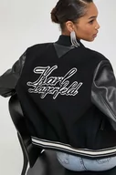 Kurtki damskie - Karl Lagerfeld kurtka bomber z domieszką wełny kolor czarny przejściowa - miniaturka - grafika 1