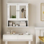 Szafki łazienkowe - Biała szafka łazienkowa z lustrem, regulowanymi półkami i praktycznym schowkiem - meble medyczne do łazienki, kuchni i pomieszczenia gospodarczego - miniaturka - grafika 1