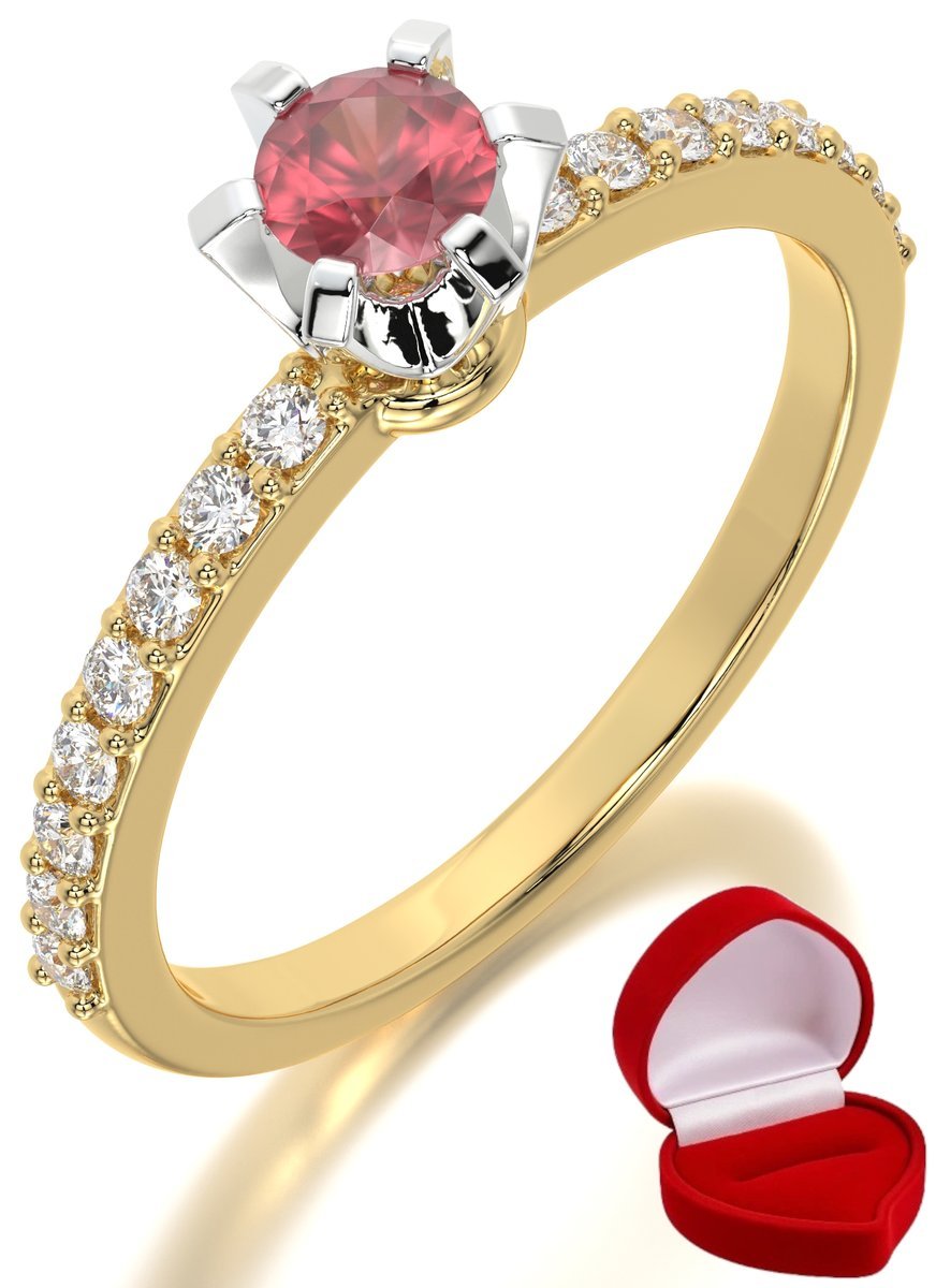 ZŁOTY PIERŚCIONEK ZARĘCZYNOWY 585 14k RUBIN 0,24 ct + PUDEŁKO R12