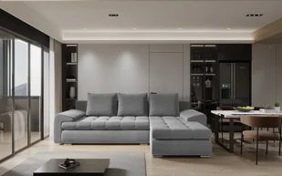 Sofa w kształcie L TOMI narożnik, tkanina Castel, wiele kolorów Szary Prawostronny - Narożniki - miniaturka - grafika 1