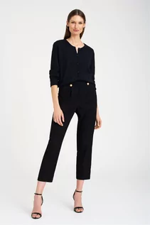 Spodnie damskie - Eleganckie, czarne spodnie z ozdobnymi guzikami - Greenpoint - grafika 1