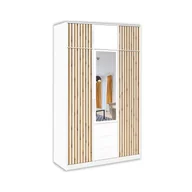 Szafy - Szafa BALL LUX trzydrzwiowa z nadstawką – lustro, białe uchwyty, dąb Wotan - miniaturka - grafika 1