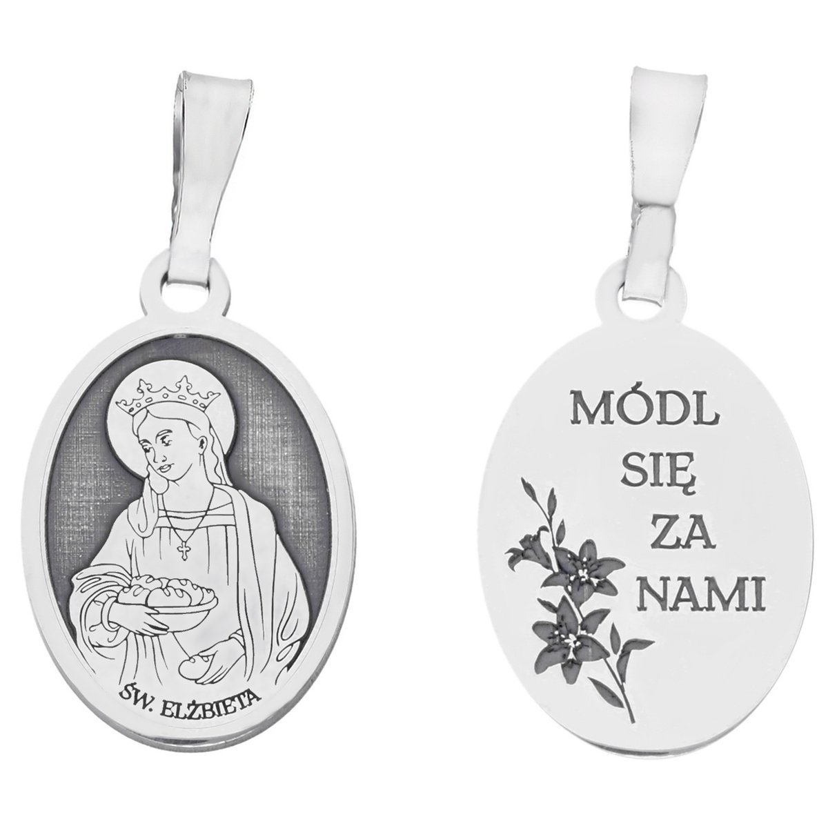 Medalik srebrny Ag 925 rodowany Św. Elżbieta MDC047R