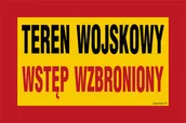 Systemy ekspozycyjne i znaki informacyjne - JE003 TEREN WOJSKOWY WSTĘP WZBRONIONY, BN - PŁYTA ŻÓŁTA 0,6MM; (600X400MM) - miniaturka - grafika 1