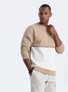 Bluza męska OVERSIZE z kontrastowym łączeniem kolorów - beżowa V2 OM-SSNZ-0130 M - Bluzy męskie - miniaturka - grafika 1