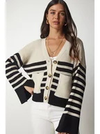 Swetry damskie - Happiness Istanbul Kardigan w kolorze beżowo-czarnym - miniaturka - grafika 1