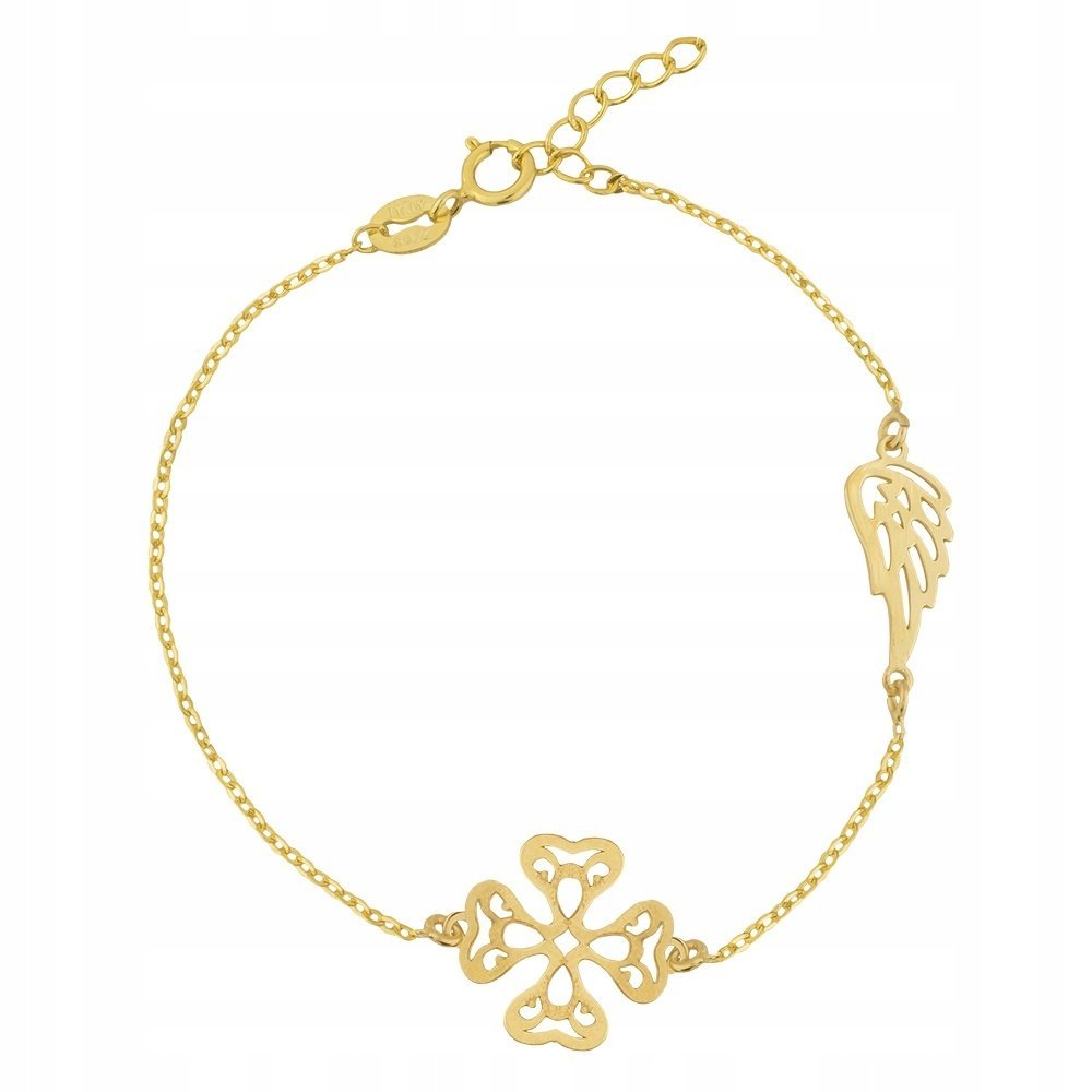 Bransoletka POZŁACANA Koniczynka Skrzydło Anioła