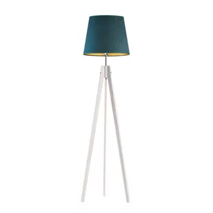Tripod drewniany ARUBA VELUR - kolor abażura: zieleń butelkowa ze złotym wnętrzem - Lampy stojące - miniaturka - grafika 1